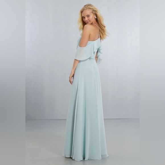 MORILEE BY MADELINE GARDNER Deep Sea Cold Shoulder Chiffon Bridesmaid Dress - Picture 2 of 16